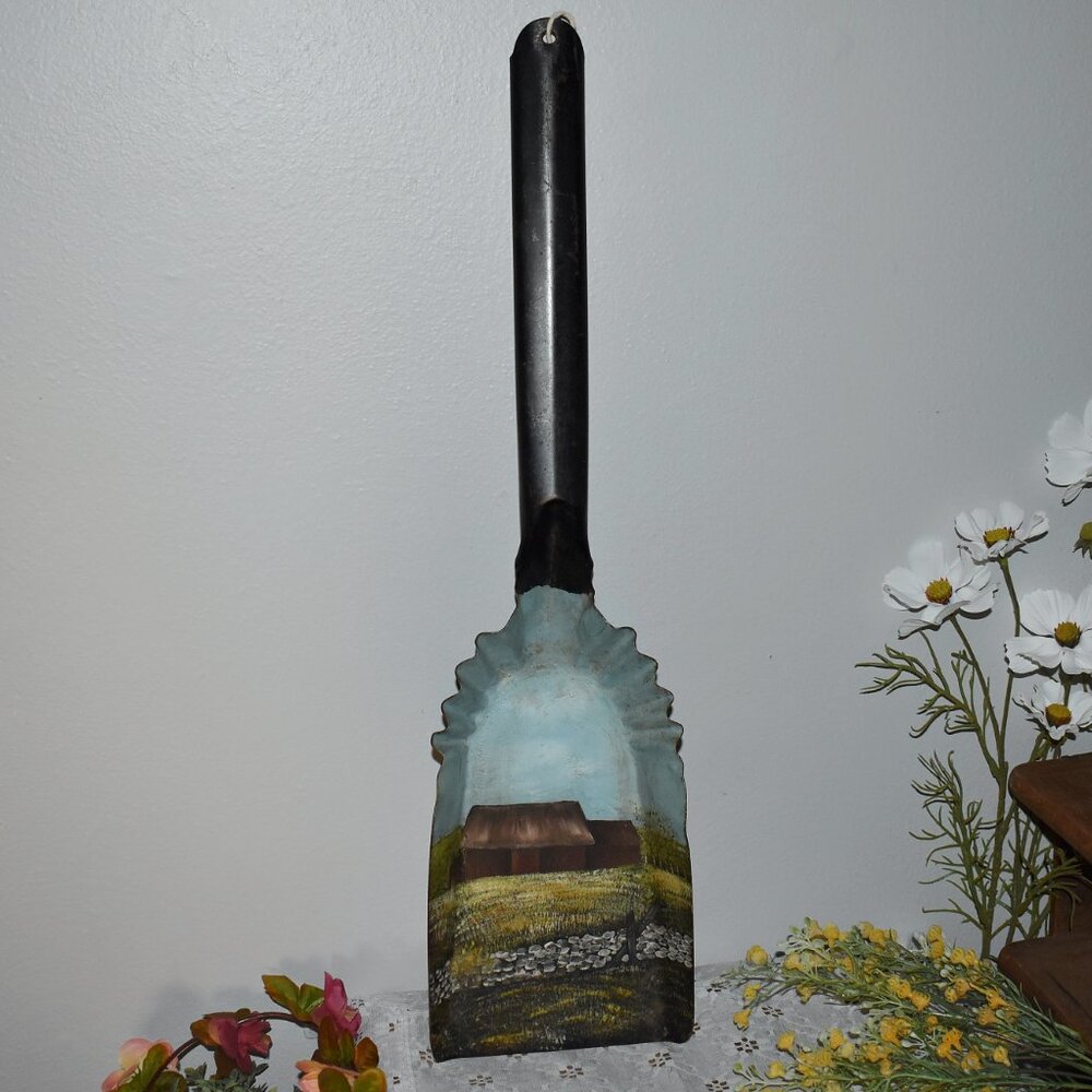 Rustic Hand Painted Barn Scene Antique Metal Farm Shovel Country Farmhouse Decor